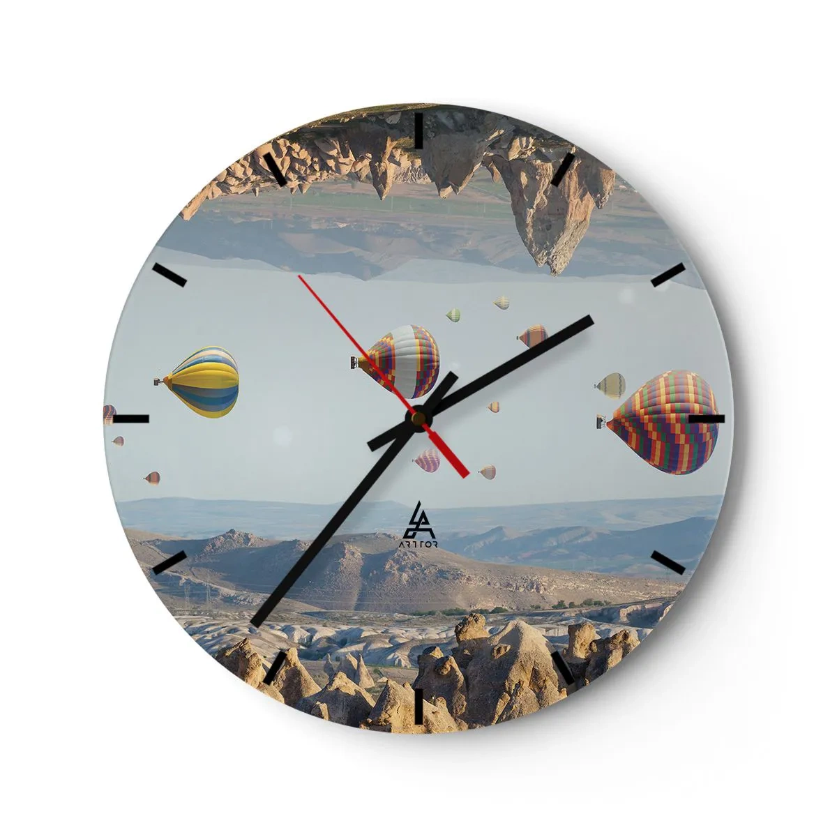 Wanduhr - Glasuhr - Luftballons vor einer Berglandschaft - 30x30cm - Hier ist alles möglich - Moderne Wanddekoration für Wohnzimmer, Küche und Schlafzimmer ARTTOR