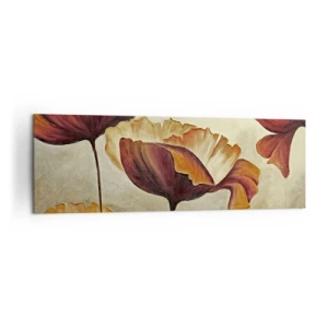 Bild auf Leinwand - Leinwandbild - Dezente Blumen in Rot- und Goldtönen auf hellem Untergrund - 160x50cm - Weideland - Moderne Wanddekoration für Wohnzimmer und Schlafzimmer ARTTOR