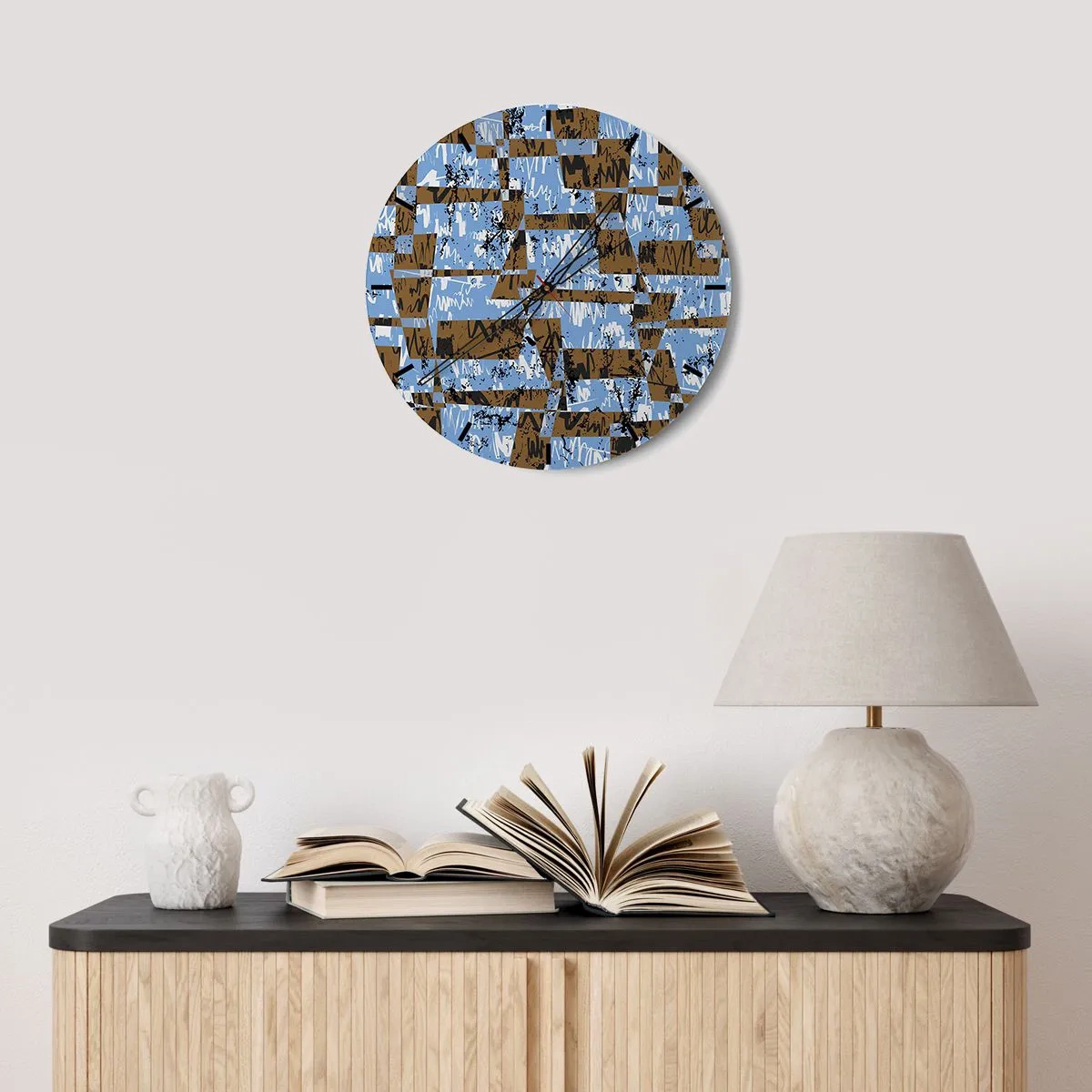 Wanduhr - Glasuhr - Geometrische Muster in Blau- und Brauntönen - 30x30cm - Ein nicht-menschlicher Ausschnitt - Moderne Wanddekoration für Wohnzimmer, Küche und Schlafzimmer ARTTOR
