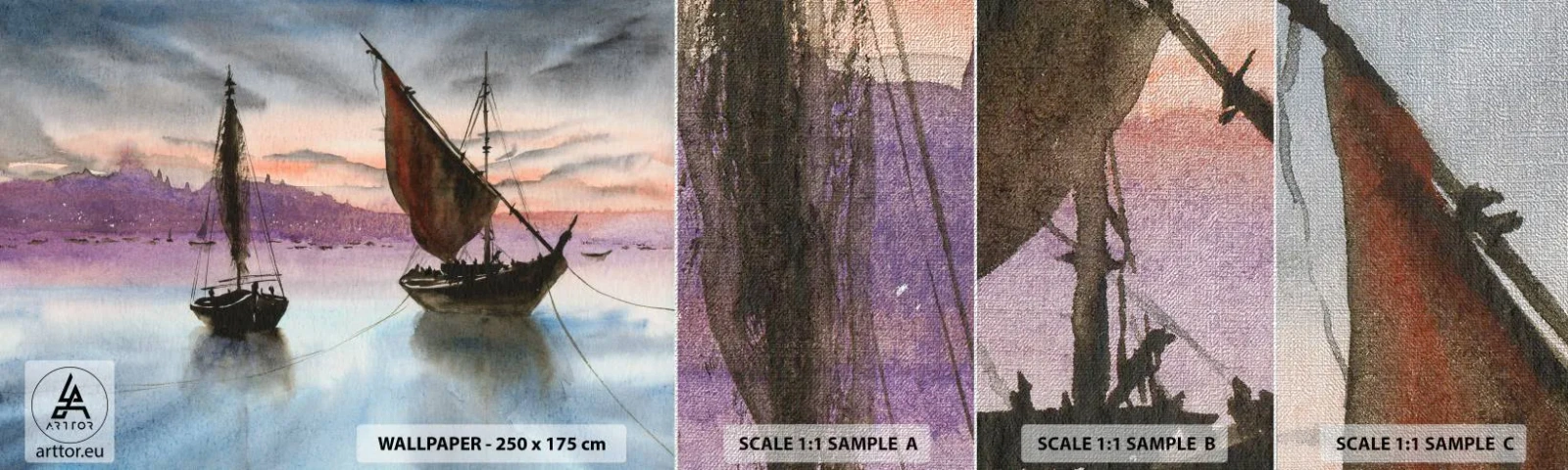 Fototapeten Muster Premium Canvas - Abend am Hafen - Segelboote, Strand, Landschaft - 100x30 cm