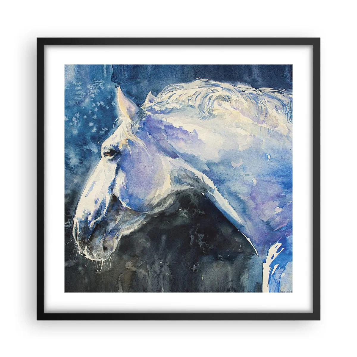 Poster in einem schwarzem Rahmen - Porträt in blauem Glanz - 50x50 cm