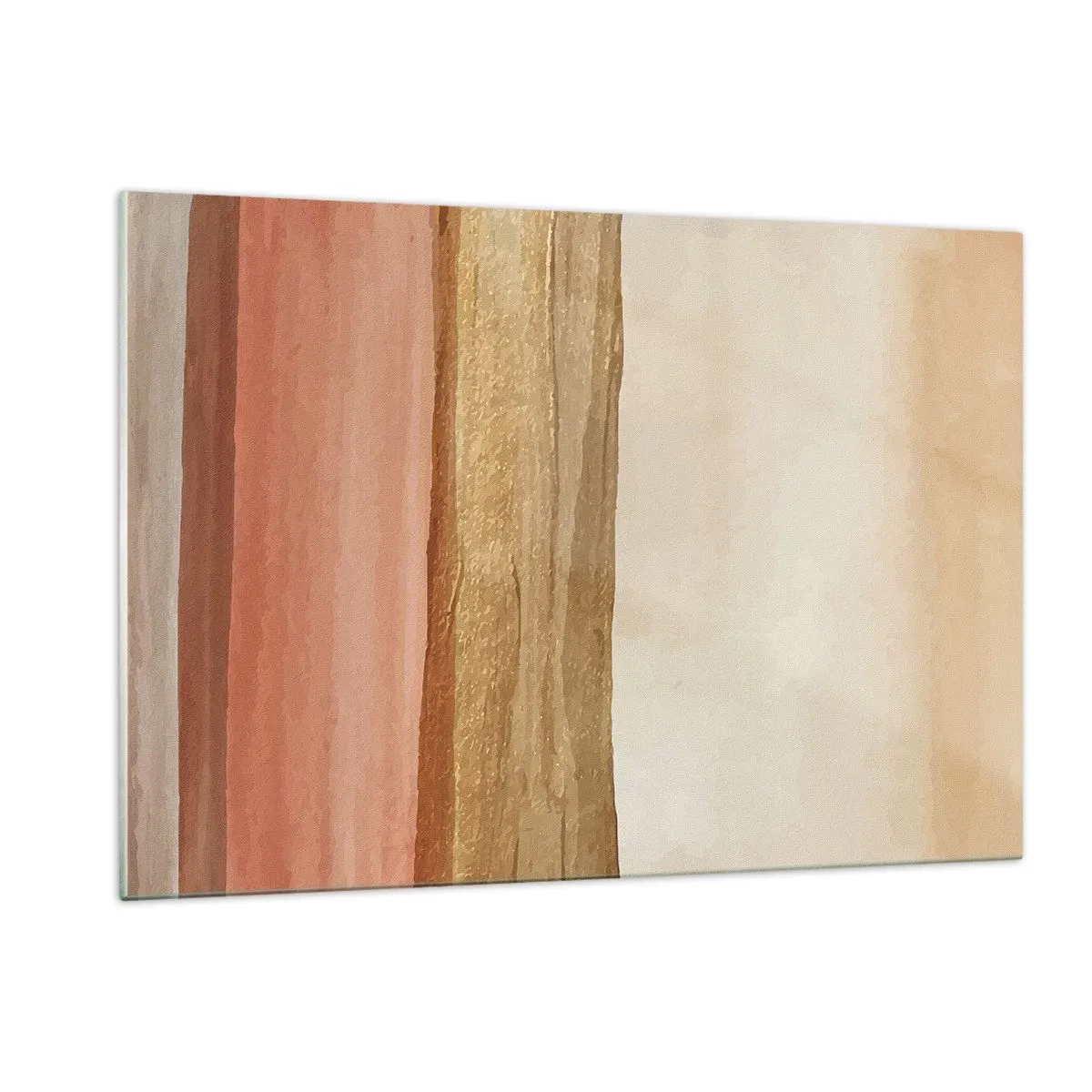 Glasbild - Bild auf glas - Abstrakte Streifen in warmen Beige- und Goldtönen - 120x80cm - Vertikale Komposition - Moderne Wanddekoration für Wohnzimmer und Schlafzimmer ARTTOR