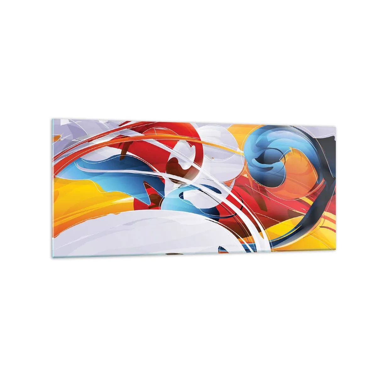Glasbild - Bild auf glas - Bunte Abstraktion mit dynamischen Linien und lebendigen Farben - 120x50cm - Der Tanz der Elemente - Moderne Wanddekoration für Wohnzimmer und Schlafzimmer ARTTOR