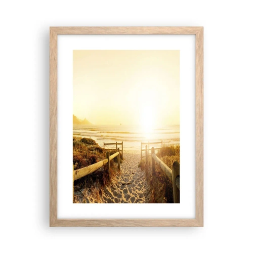 Poster in einem Rahmen aus heller Eiche - Über die Düne, der Sonne entgegen - 30x40 cm