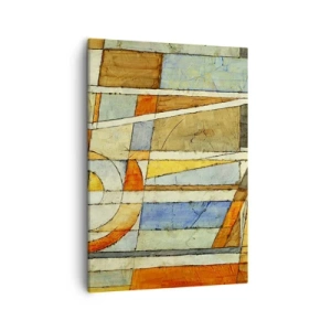 Bild auf Leinwand - Leinwandbild - Geometrische Abstraktion in Beige-, Blau- und Orangetönen - 50x70cm - Kubismus auf der Baustelle - Moderne Wanddekoration für Wohnzimmer und Schlafzimmer ARTTOR