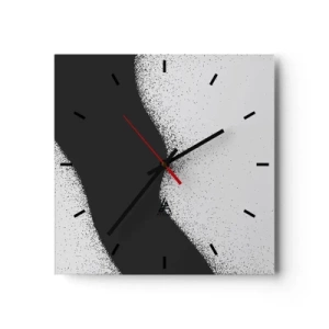 Wanduhr - Glasuhr - Abstraktes schwarz-weißes Muster mit zarten Punkten auf Leinwand - 30x30cm - Flüssiges Gleichgewicht - Moderne Wanddekoration für Wohnzimmer und Schlafzimmer ARTTOR