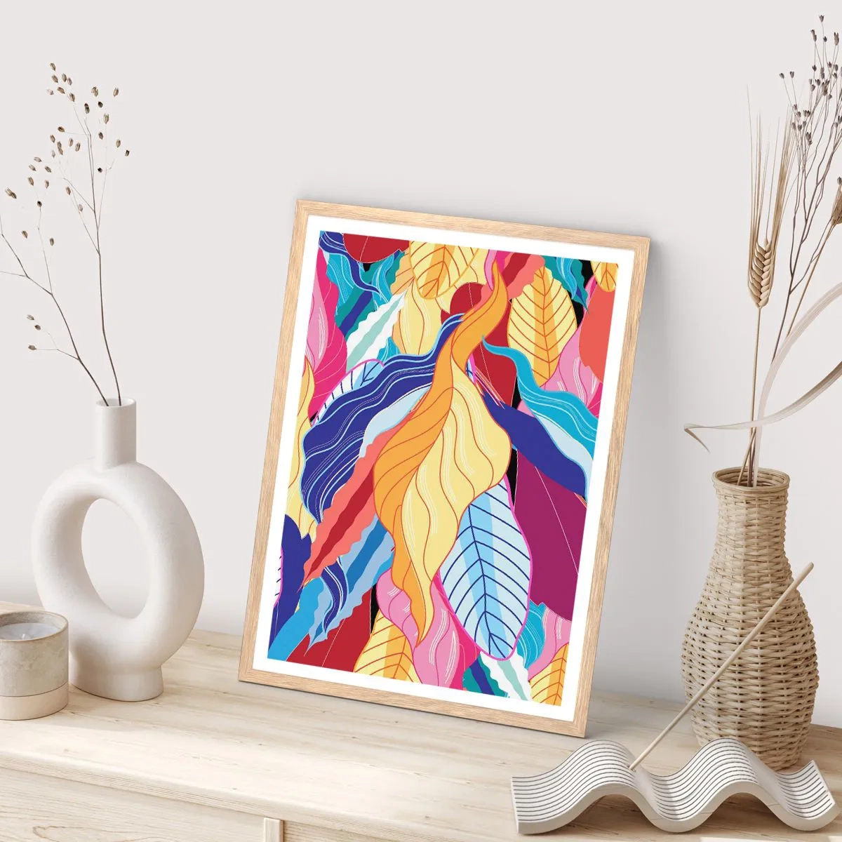 Poster in einem Rahmen aus heller Eiche - Buntes Durcheinander - 40x50 cm