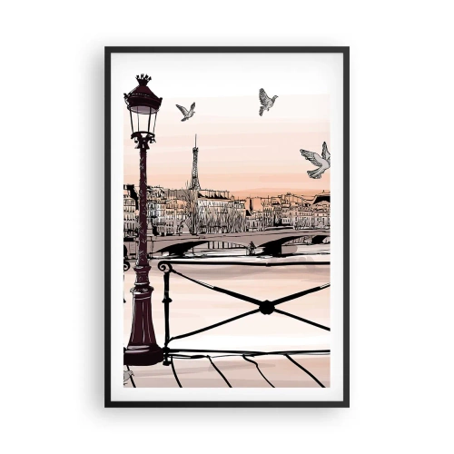 Poster in einem schwarzem Rahmen - Über den Dächern von Paris - 61x91 cm