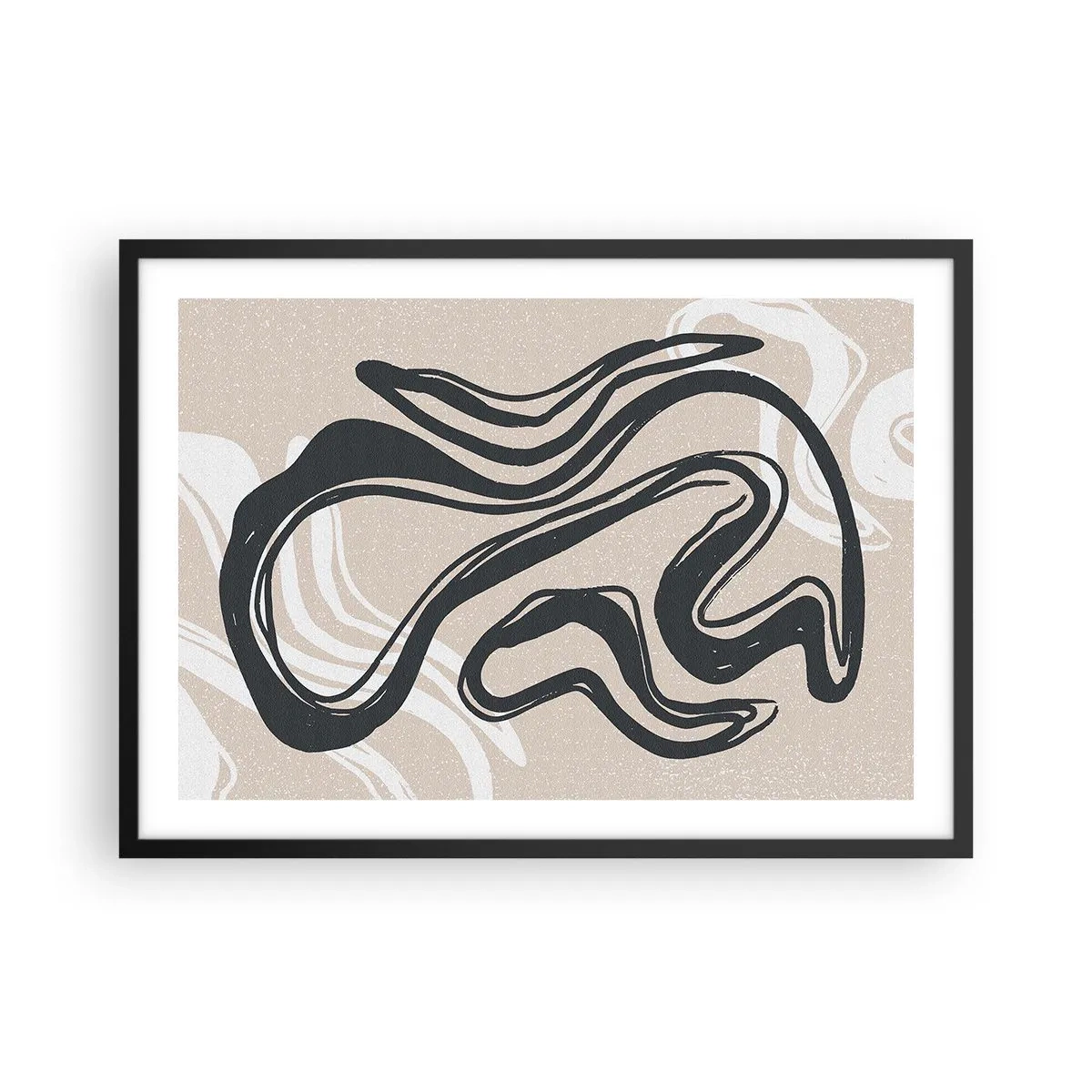 Poster in einem schwarzem Rahmen - Abstrakte Linien in dunklen Farbtönen auf beigem Hintergrund - 70x50cm - Vervielfachter Ausdruck - Moderne Wanddekoration für Wohnzimmer und Schlafzimmer ARTTOR