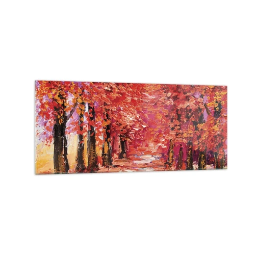 Glasbild - Bild auf glas - Eine malerische Gasse in herbstlichen Farben im impressionistischen Stil - 120x50cm - Herbstlicher Eindruck - Moderne Wanddekoration für Wohnzimmer und Schlafzimmer ARTTOR