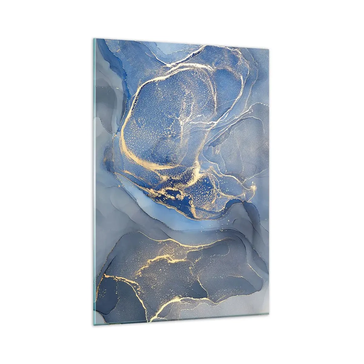 Glasbild - Bild auf glas - Abstrakte blaue Muster mit goldenen Akzenten - 80x120cm - Goldstaub - Moderne Wanddekoration für Wohnzimmer und Schlafzimmer ARTTOR