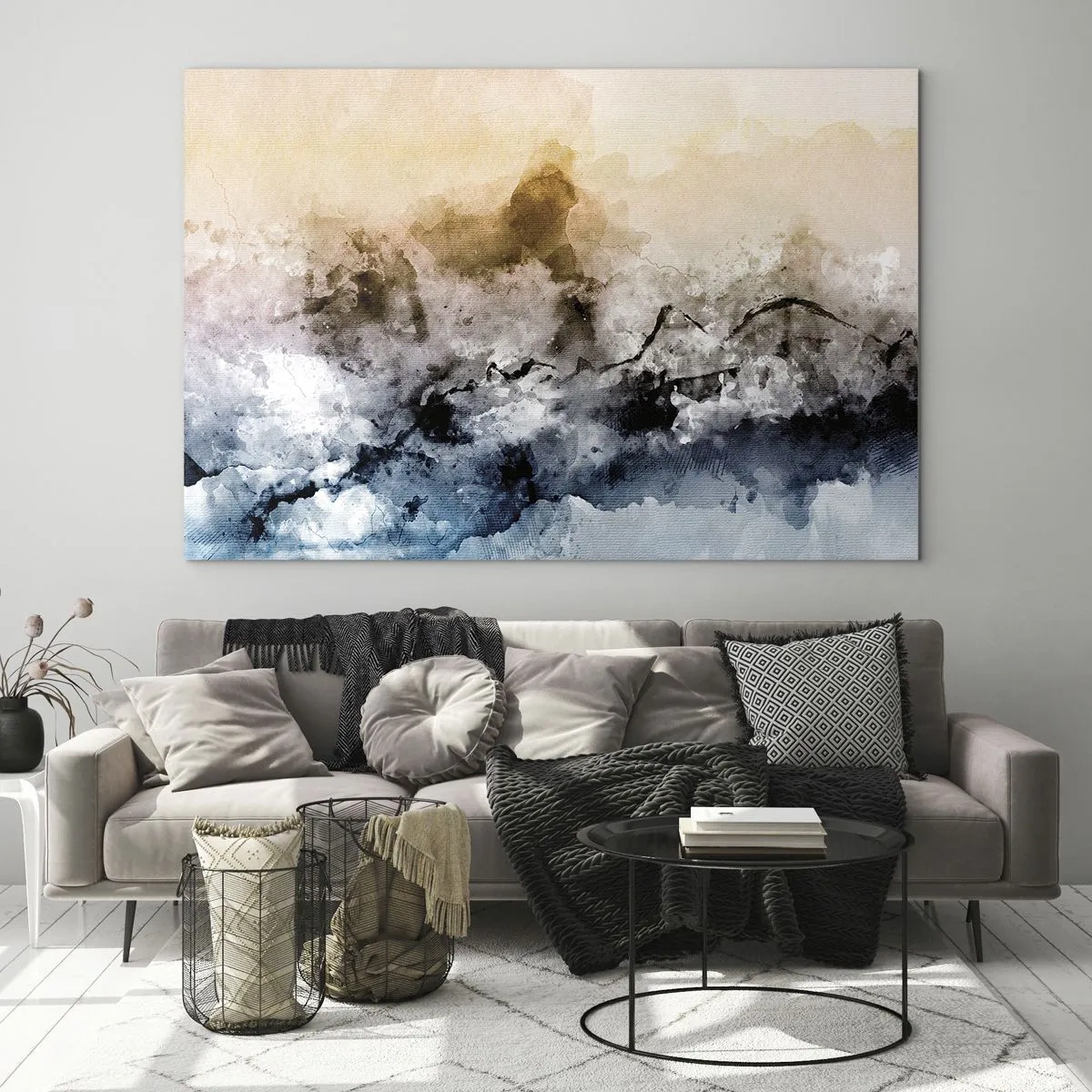 Glasbild - Bild auf glas - Abstrakte Landschaft in Pastelltönen mit Nebel - 70x50cm - In einer Nebelwolke ertrunken - Moderne Wanddekoration für Wohnzimmer und Schlafzimmer ARTTOR