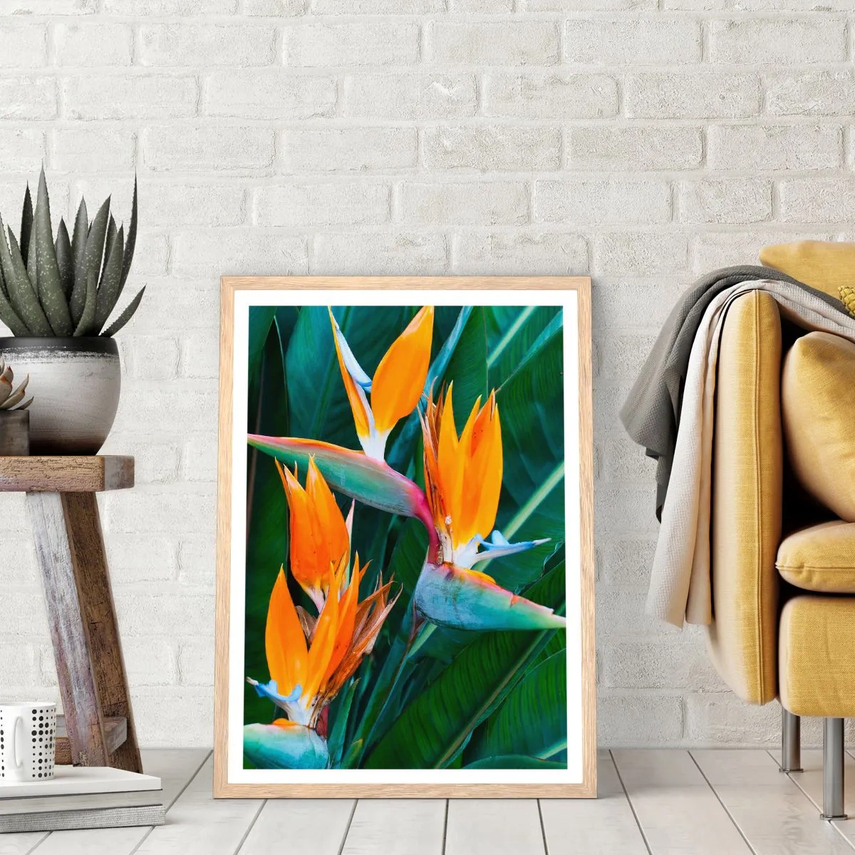 Poster in einem Rahmen aus heller Eiche - Ist es eine Blume oder ist es ein Vogel? - 70x100 cm