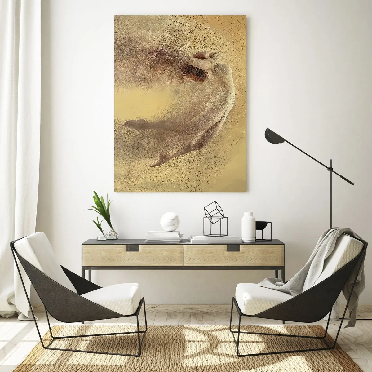 Glasbild - Bild auf glas - Eine Tänzerin in einer dynamischen Komposition vor goldenem Hintergrund - 50x70cm - In tanzender Ekstase - Moderne Wanddekoration für Wohnzimmer und Schlafzimmer ARTTOR