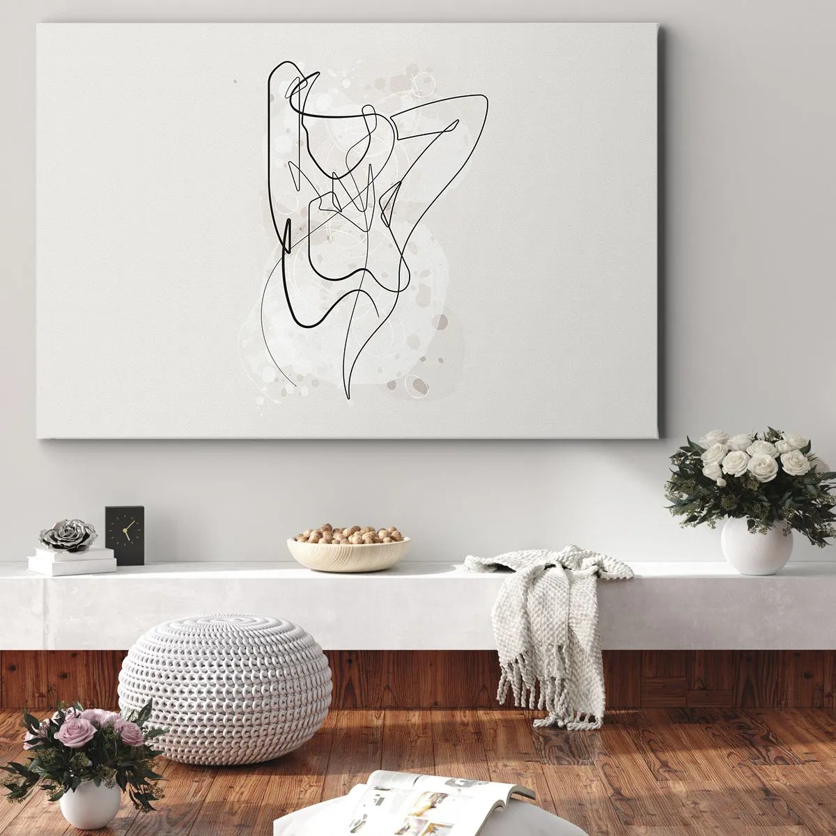 Bild auf Leinwand - Leinwandbild - Abstrakte Linienkunstfigur auf hellem Hintergrund - 100x70cm - Die Kunst der Verführung - Moderne Wanddekoration für Wohnzimmer und Schlafzimmer ARTTOR