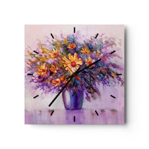 Wanduhr - Glasuhr - Ein Blumenstrauß in einer Vase auf pastellfarbenem Hintergrund - 30x30cm - Es riecht süß, sieht süß aus - Moderne Wanddekoration für Wohnzimmer und Schlafzimmer ARTTOR