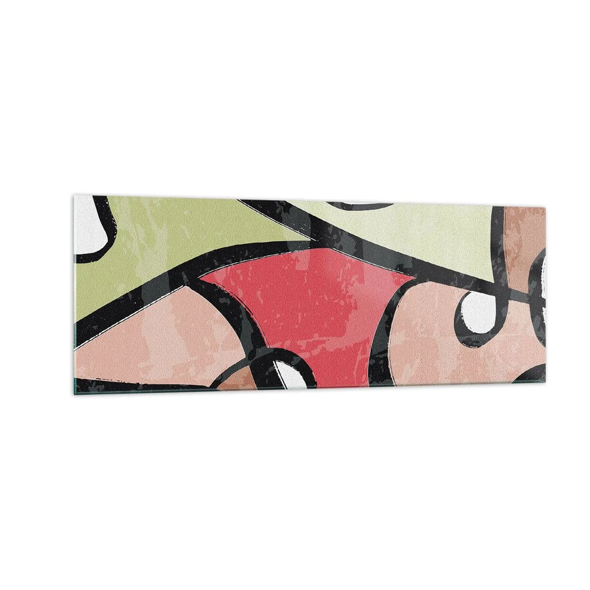 Glasbild - Bild auf glas - Bunte abstrakte Formen mit schwarzen Linien - 140x50cm - Pirouetten unter Farben - Moderne Wanddekoration für Wohnzimmer und Schlafzimmer ARTTOR