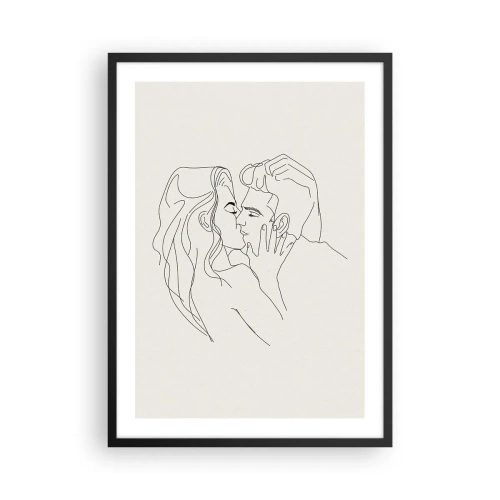 Poster in einem schwarzem Rahmen - Eine minimalistische Zeichnung eines verliebten Paares in zarten Linien. - 50x70cm - Verstrickt im Gefühl - Moderne Wanddekoration für Wohnzimmer und Schlafzimmer ARTTOR