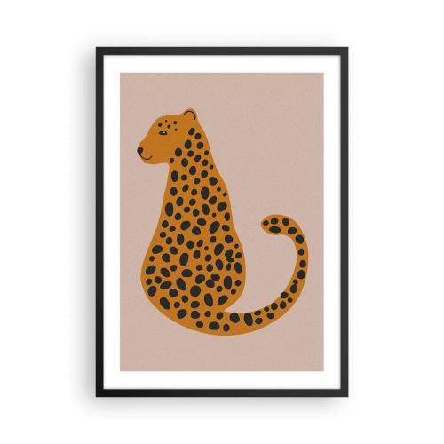 Poster in einem schwarzem Rahmen - Minimalistischer Gepard auf beigem Hintergrund - 50x70cm - Leopardenmuster ist ein modisches Muster - Moderne Wanddekoration für Wohnzimmer und Schlafzimmer ARTTOR