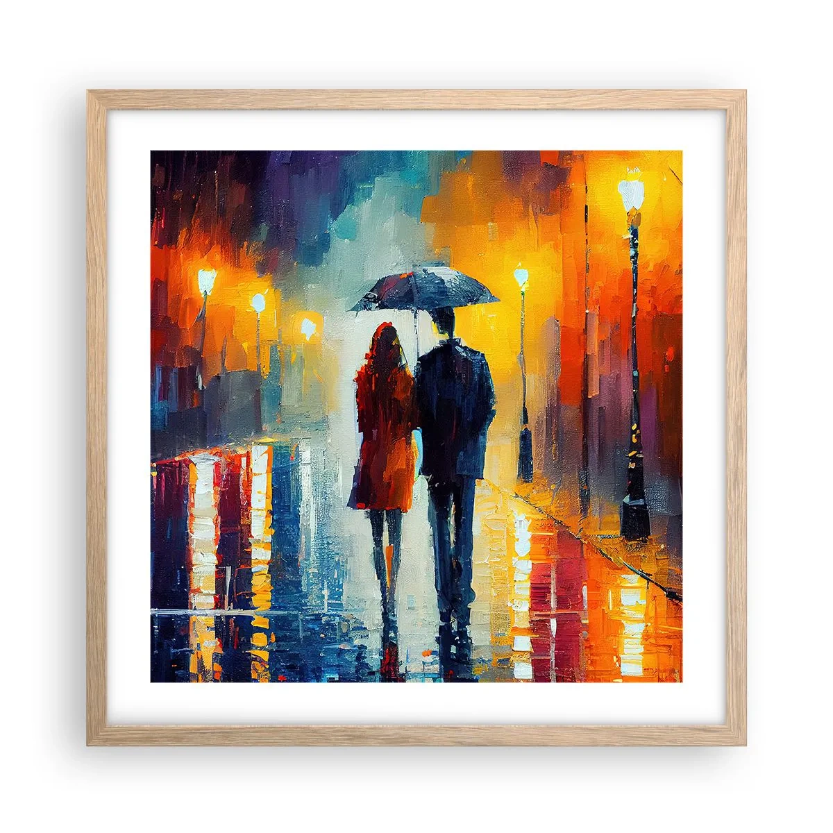 Poster in einem Rahmen aus heller Eiche - Gemeinsam – eine bunte Nacht - 50x50 cm