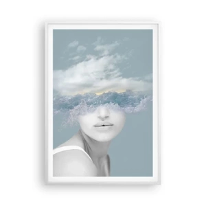 Poster in einem weißen Rahmen - Mit dem Kopf in den Wolken - 70x100 cm