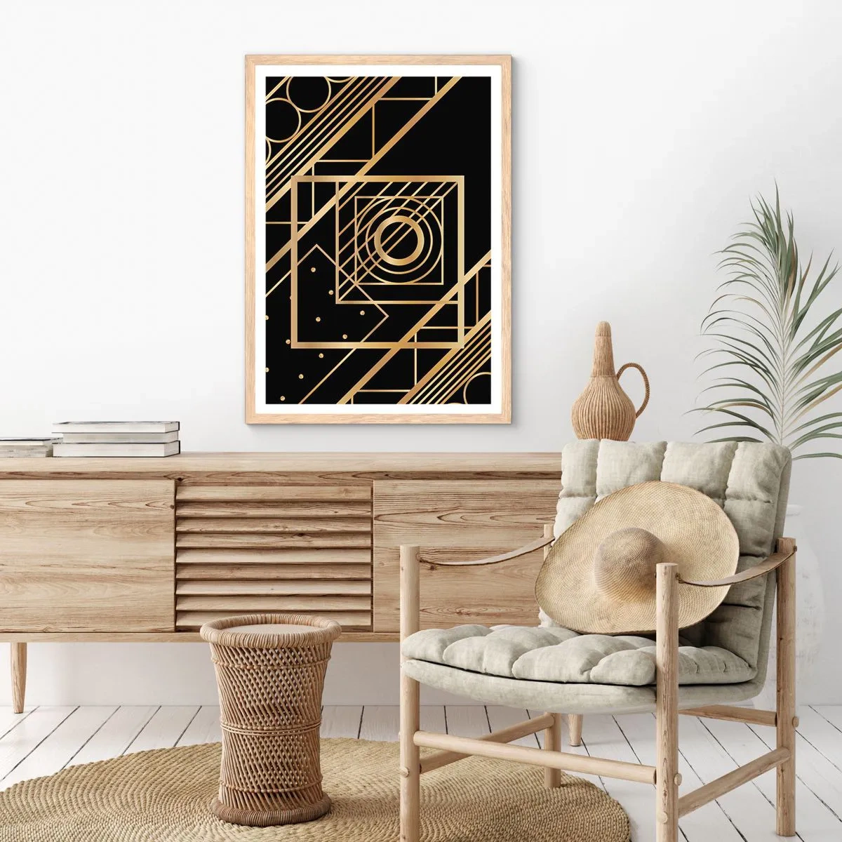 Poster in einem Rahmen aus heller Eiche - Goldene Geometrie - 50x70 cm