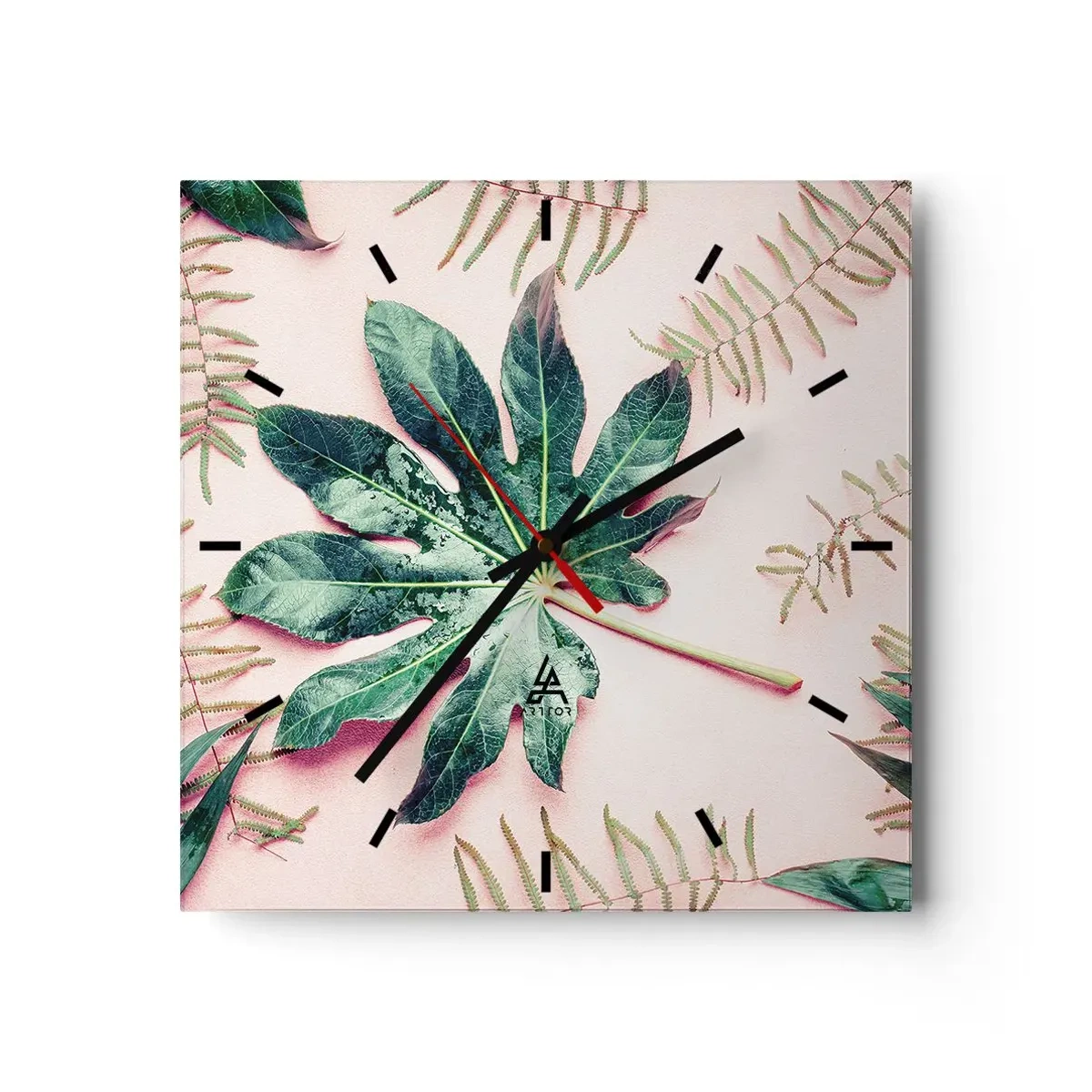 Wanduhr - Glasuhr - Eine Studie von Grün auf einem rosa Hintergrund - 40x40 cm