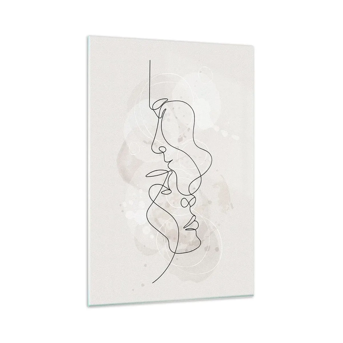 Glasbild - Bild auf glas - Abstrakte Umrisse zweier Gesichter auf hellem Hintergrund - 80x120cm - Verstrickt in eine Umarmung - Moderne Wanddekoration für Wohnzimmer und Schlafzimmer ARTTOR