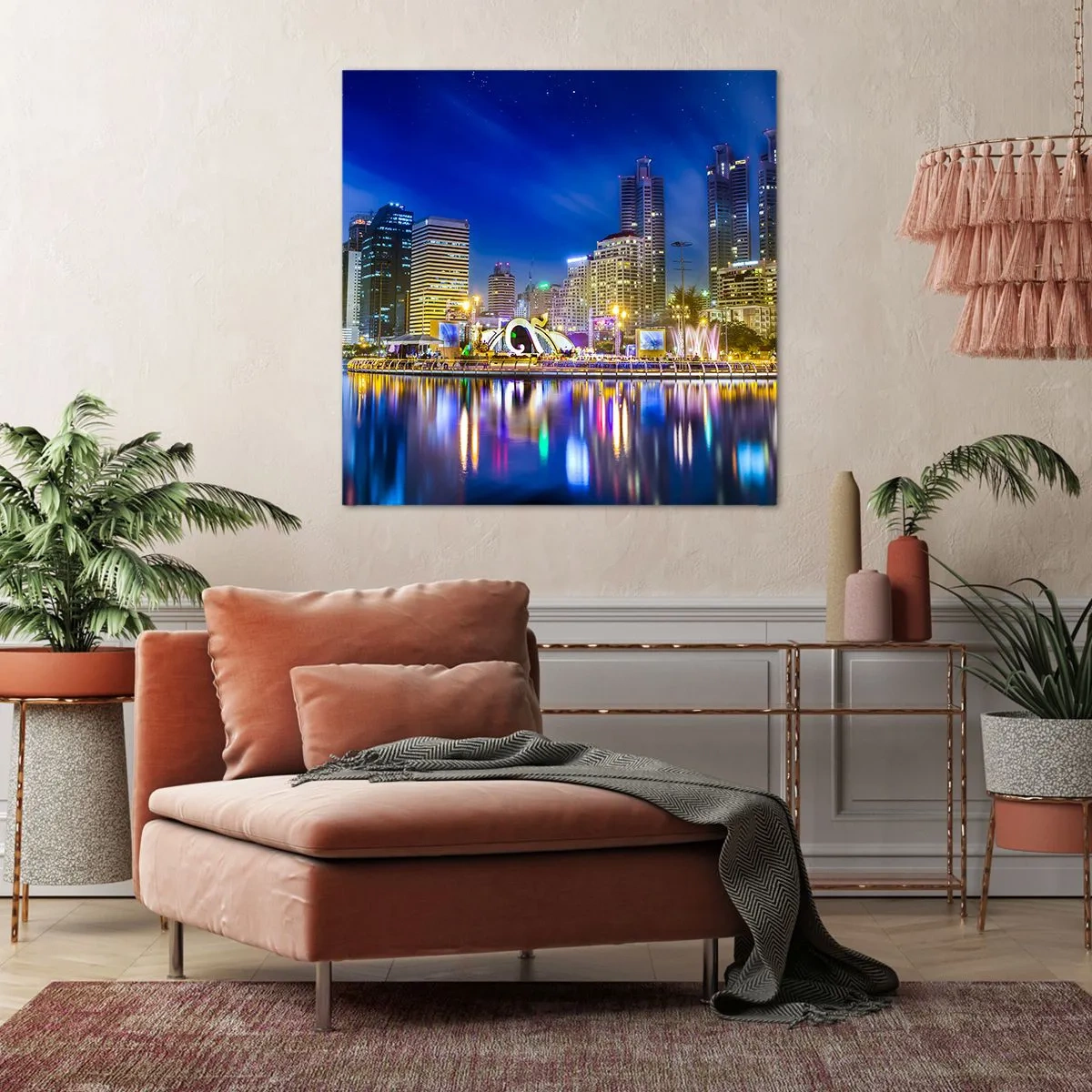 Bild auf Leinwand - Leinwandbild - Metropolis bei Regenbogennacht - 50x50 cm
