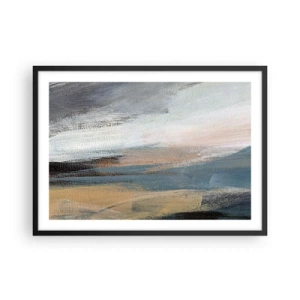 Poster in einem schwarzem Rahmen - Abstrakte Landschaft in gedämpften Blau- und Beigetönen - 70x50cm - Abstraktion: nördliche Landschaft - Moderne Wanddekoration für Wohnzimmer und Schlafzimmer ARTTOR