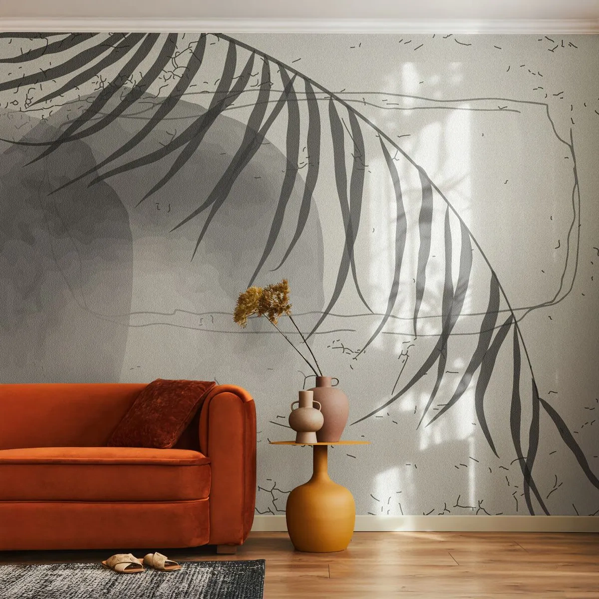 Fototapete Premium Canvas - Subtile Exotik der Natur - Minimalismus, Botanisch, Blatt - 300x210 cm