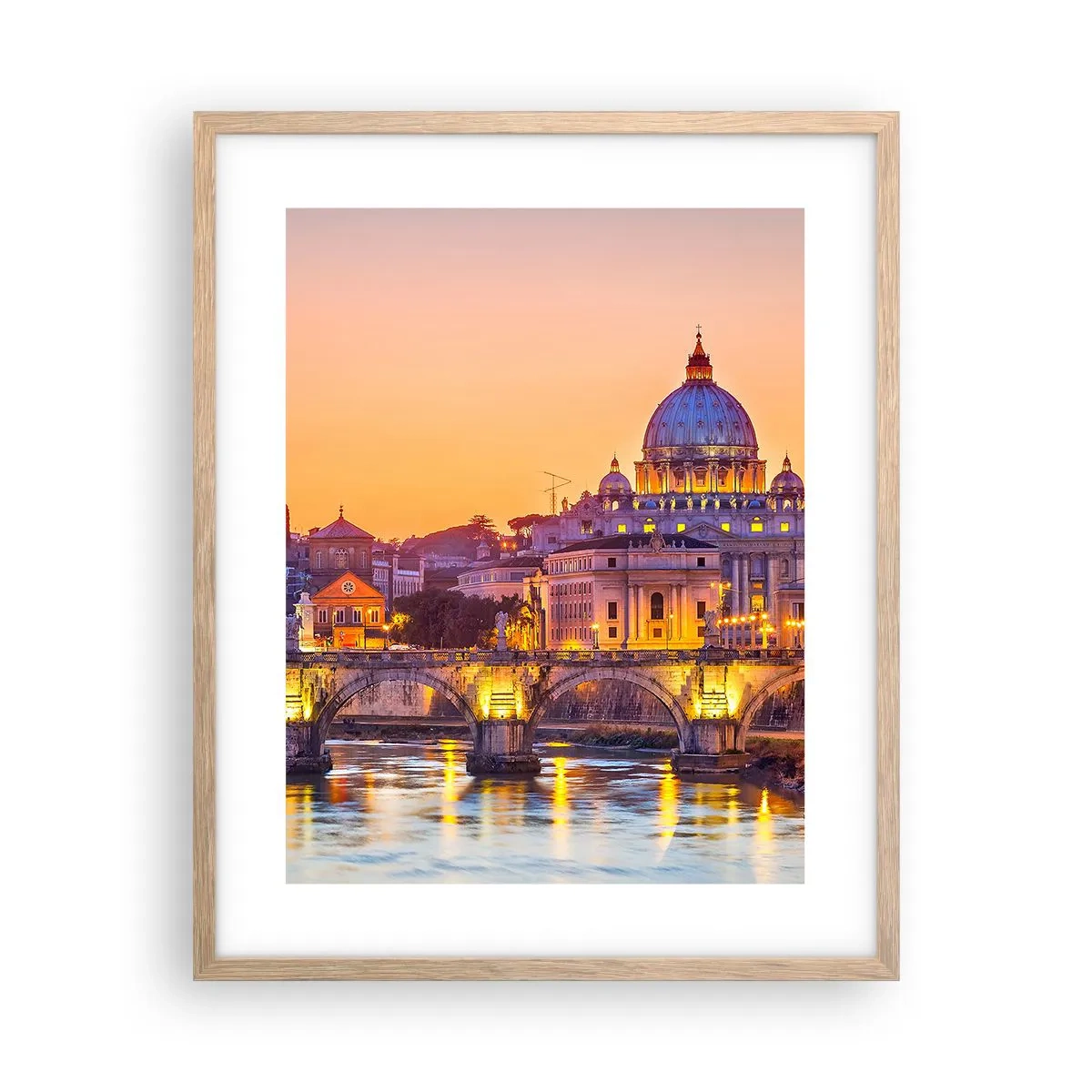 Poster in einem Rahmen aus heller Eiche - Sonnenuntergang über der ewigen Stadt - 40x50 cm