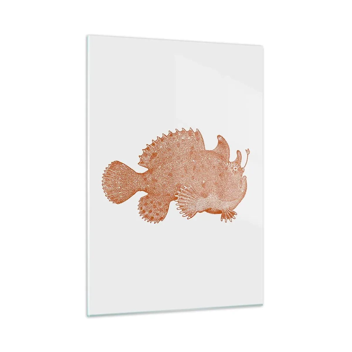 Glasbild - Bild auf glas - Eine rostige Zeichnung eines Tiefseefisches, erstellt mit der Punkttechnik - 50x70cm - Es ist also doch ein Fisch - Moderne Wanddekoration für Wohnzimmer und Schlafzimmer ARTTOR