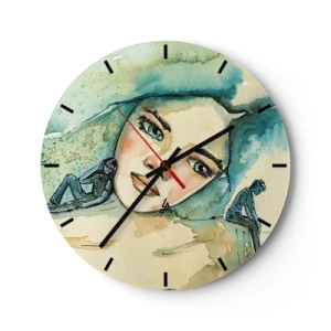 Wanduhr - Glasuhr - Künstlerisches Frauenporträt und Silhouetten in Blautönen - 30x30cm - Bin ich blau? - Moderne Wanddekoration für Wohnzimmer, Küche und Schlafzimmer ARTTOR