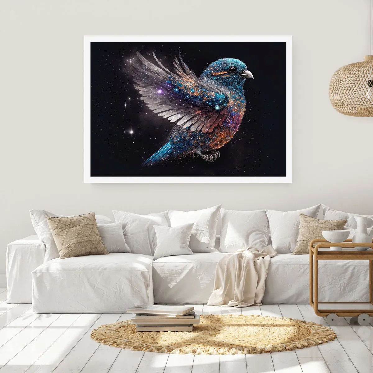 Poster - Ein Spatz im Space-Age-Stil mit Diamantglanz - 100x70cm - Diamantsperling - Moderne Wanddekoration für Wohnzimmer und Schlafzimmer ARTTOR