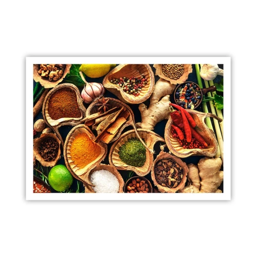 Poster - Schalen mit Gewürzen in verschiedenen Farben - 100x70cm - Nimm was du willst - Moderne Wanddekoration für Wohnzimmer und Schlafzimmer ARTTOR