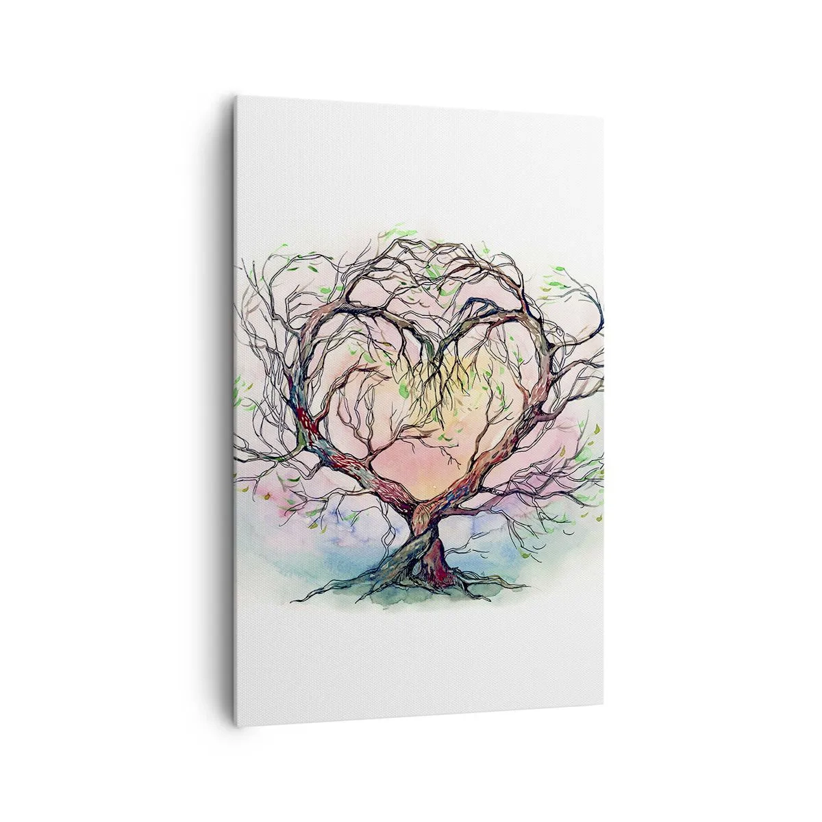 Bild auf Leinwand - Leinwandbild - Ein herzförmiger Baum vor einem Hintergrund aus zarten Pastellfarben - 80x120cm - Gemeinsam gegen die Stürme - Moderne Wanddekoration für Wohnzimmer und Schlafzimmer ARTTOR
