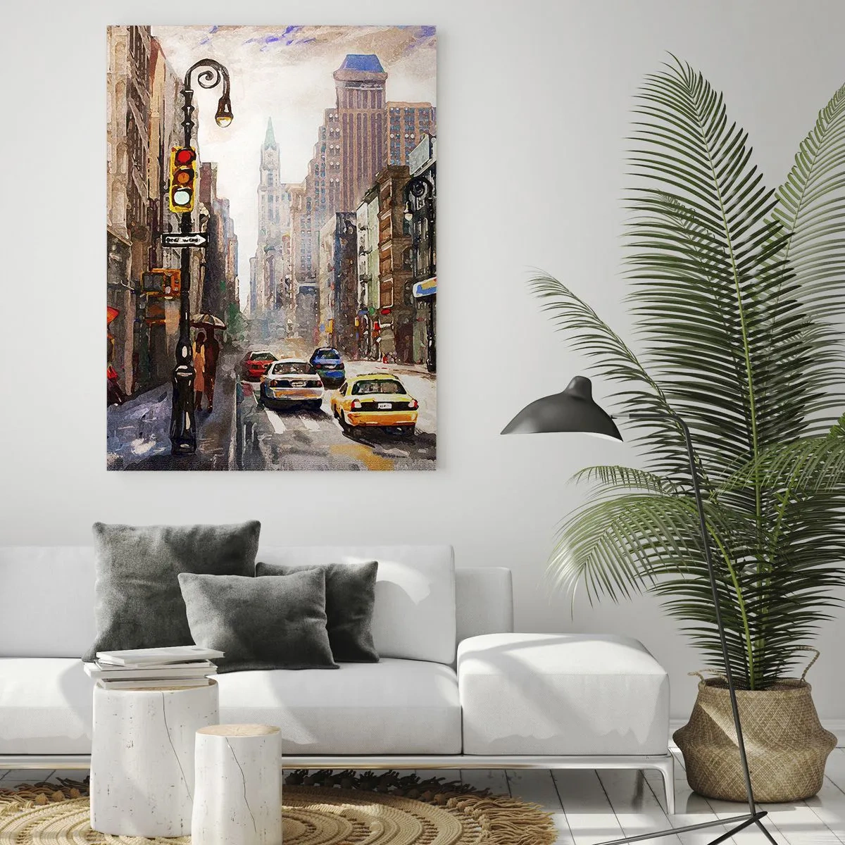 Glasbild - Bild auf glas - New York – auch im Regen bunt - 50x70cm - New York - auch im Regen bunt - Moderne Wanddekoration für Wohnzimmer und Schlafzimmer ARTTOR