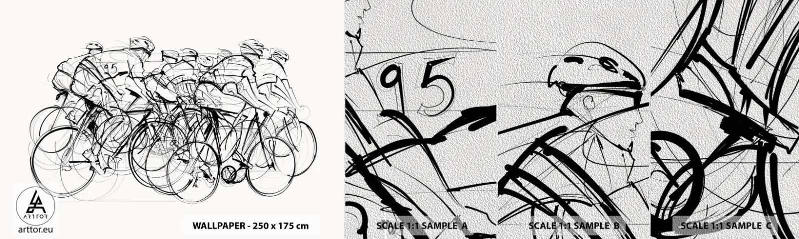 Fototapeten Muster Premium Sand - Gemeinsam als Team - Grafik, Fahrrad, Sport - 100x30 cm