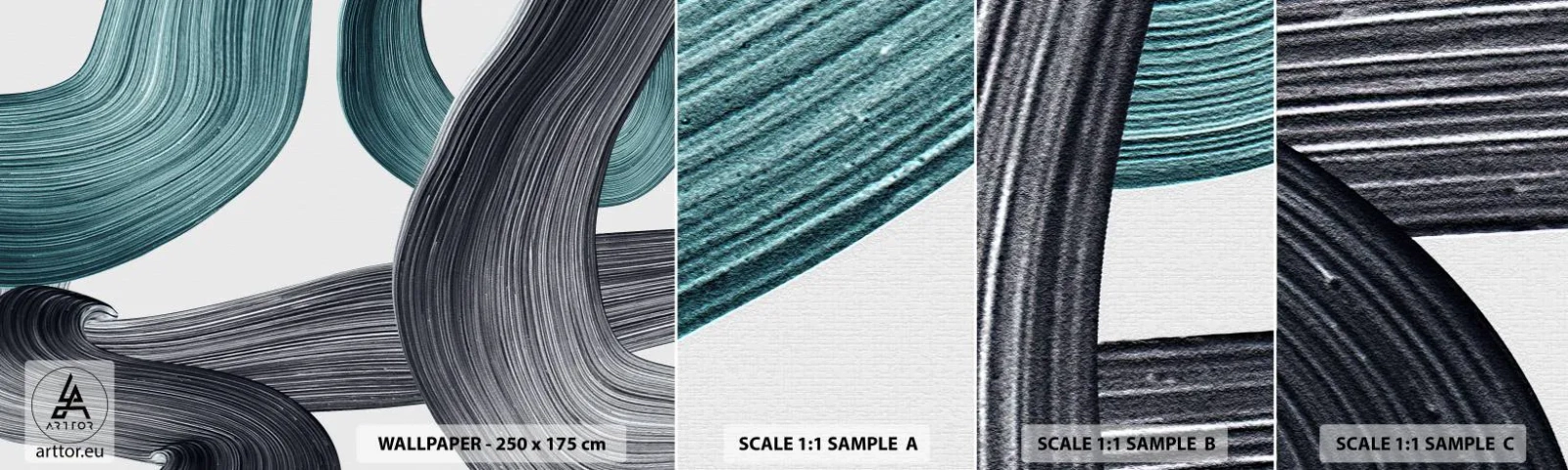 Fototapetenmuster Standard Eco - Smaragdgrüne und schwarze Pfade - Malen, Bürste, Minimalismus - 100x30 cm