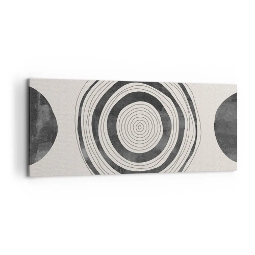 Bild auf Leinwand - Leinwandbild - Minimalistische schwarz-weiße Kreise auf hellem Hintergrund - 120x50cm - Wichtig ist, was dazwischen liegt - Moderne Wanddekoration für Wohnzimmer und Schlafzimmer ARTTOR