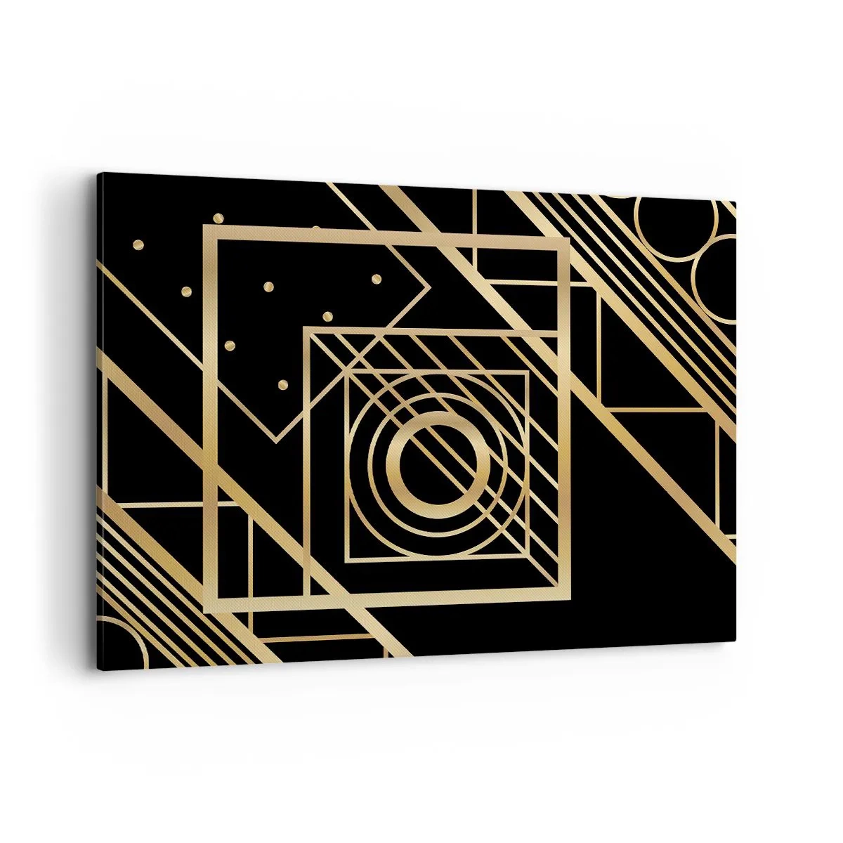 Bild auf Leinwand - Leinwandbild - Goldene geometrische Muster auf schwarzem Hintergrund - 100x70cm - Goldene Geometrie - Moderne Wanddekoration für Wohnzimmer und Schlafzimmer ARTTOR