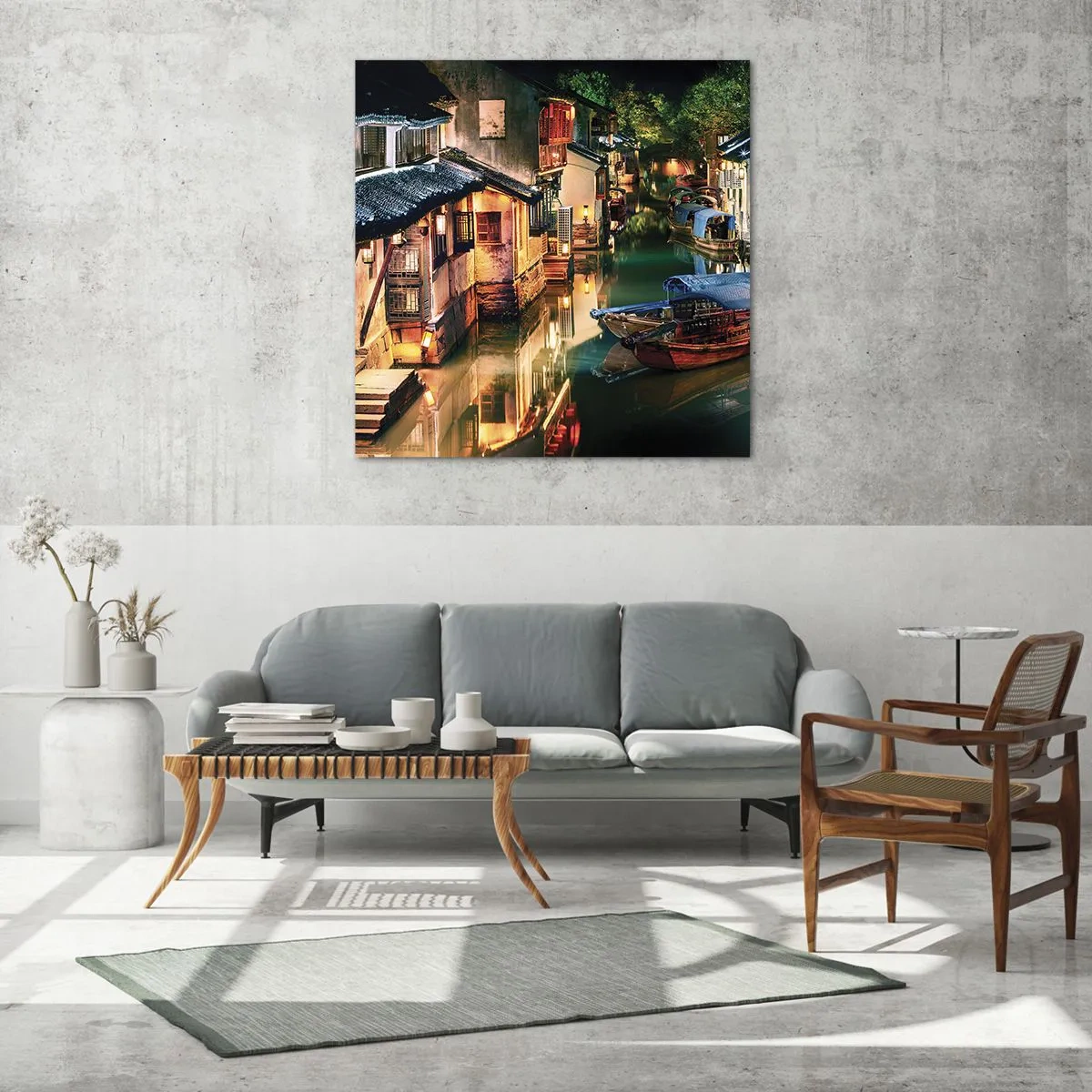 Glasbild - Bild auf glas - Ein Abend auf einer chinesischen Straße - 60x60 cm