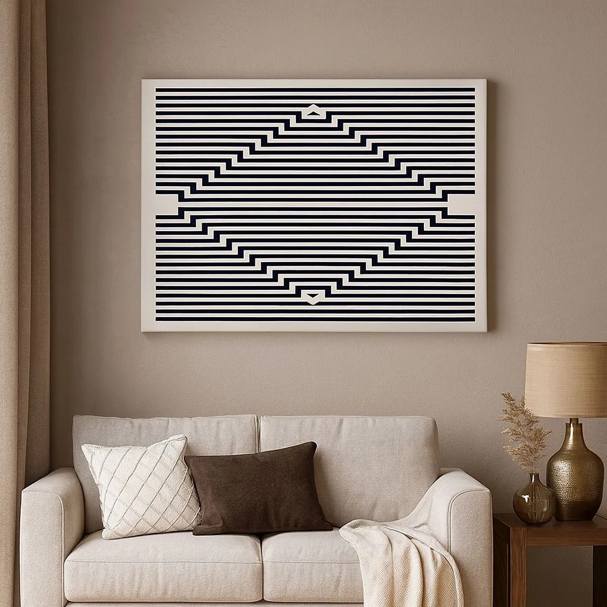 Bild auf Leinwand - Leinwandbild - Schwarze und weiße Linien erzeugen einen geometrischen Illusionseffekt - 70x50cm - Geometrische Illusion - Moderne Wanddekoration für Wohnzimmer und Schlafzimmer ARTTOR