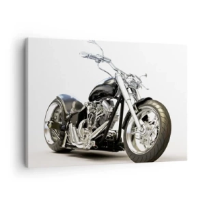 Bild auf Leinwand - Leinwandbild - Stilvolles schwarzes Motorrad auf weißem Hintergrund - 70x50cm - Stärke mit Charakter - Moderne Wanddekoration für Wohnzimmer und Schlafzimmer ARTTOR