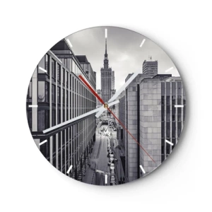 Wanduhr - Glasuhr - Stadtpanorama mit moderner Architektur - 30x30cm - Warschauer Tal - Moderne Wanddekoration für Wohnzimmer, Küche und Schlafzimmer ARTTOR