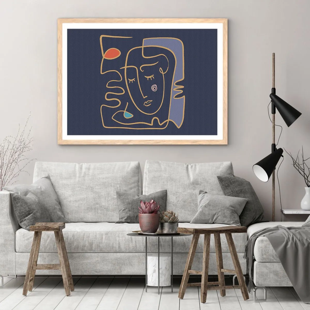 Poster in einem Rahmen aus heller Eiche - In Gedanken - 100x70 cm