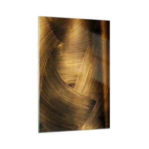 Glasbild - Bild auf glas - Goldene abstrakte Pinselstriche - 70x100cm - In einem goldenen Labyrinth - Moderne Wanddekoration für Wohnzimmer und Schlafzimmer ARTTOR