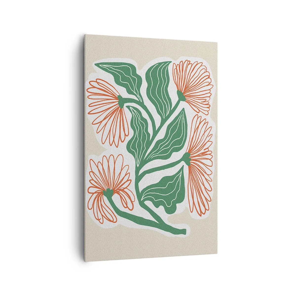 Bild auf Leinwand - Leinwandbild - Eine Blumenzeichnung im minimalistischen Stil mit grünen Blättern - 80x120cm - Im Folkstil und modern - Moderne Wanddekoration für Wohnzimmer und Schlafzimmer ARTTOR