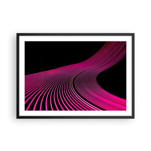 Poster in einem schwarzem Rahmen - Futuristische Linien in Rosatönen auf schwarzem Hintergrund - 70x50cm - Allee des Lichts - Moderne Wanddekoration für Wohnzimmer und Schlafzimmer ARTTOR